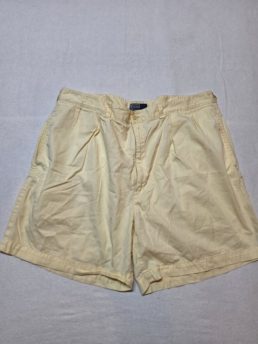 Polo Golf Ralph Lauren Shorts Men 42 Yellow Pleated Cotton Chino Golfing Summer